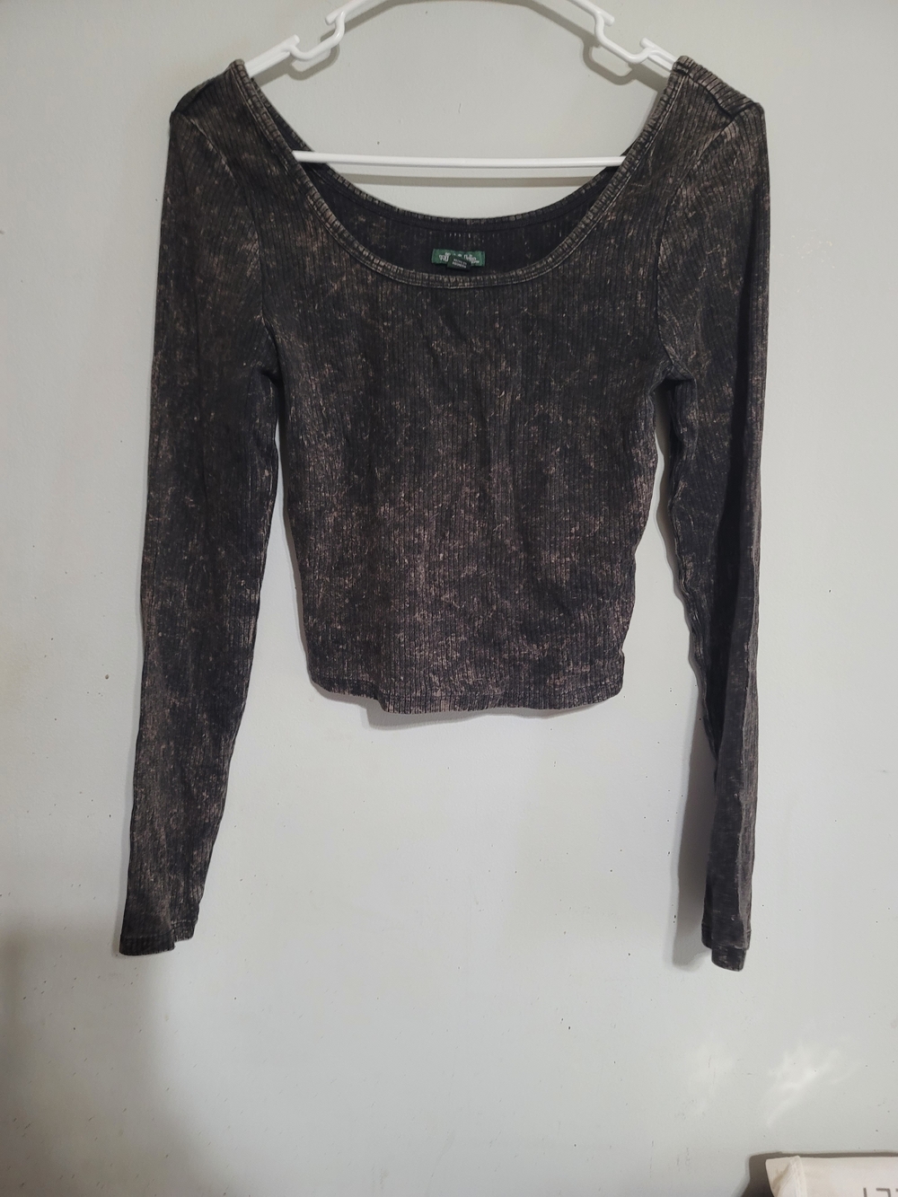 wild fable Black Long Sleeve Ribbed Scoop Neck Top Bleached 90s Grunge Goth
